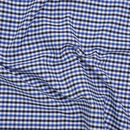 Cotton Oxford Shirting - Blue, Midnight and White Tattersall Check - Deadstock