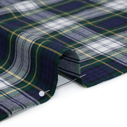 Brushed Cotton Twill Shirting - Blue, Green and Yellow Plaid - Designer Deadstock