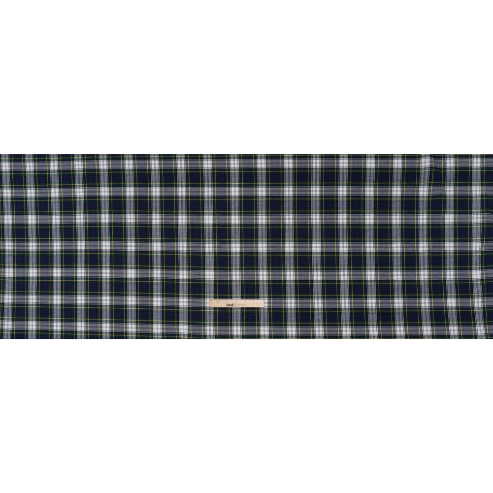 Brushed Cotton Twill Shirting - Blue, Green and Yellow Plaid - Designer Deadstock - Full