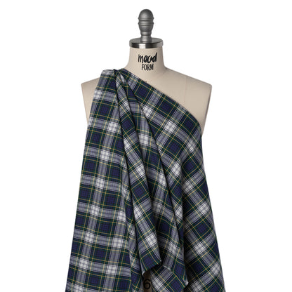 Brushed Cotton Twill Shirting - Blue, Green and Yellow Plaid - Designer Deadstock