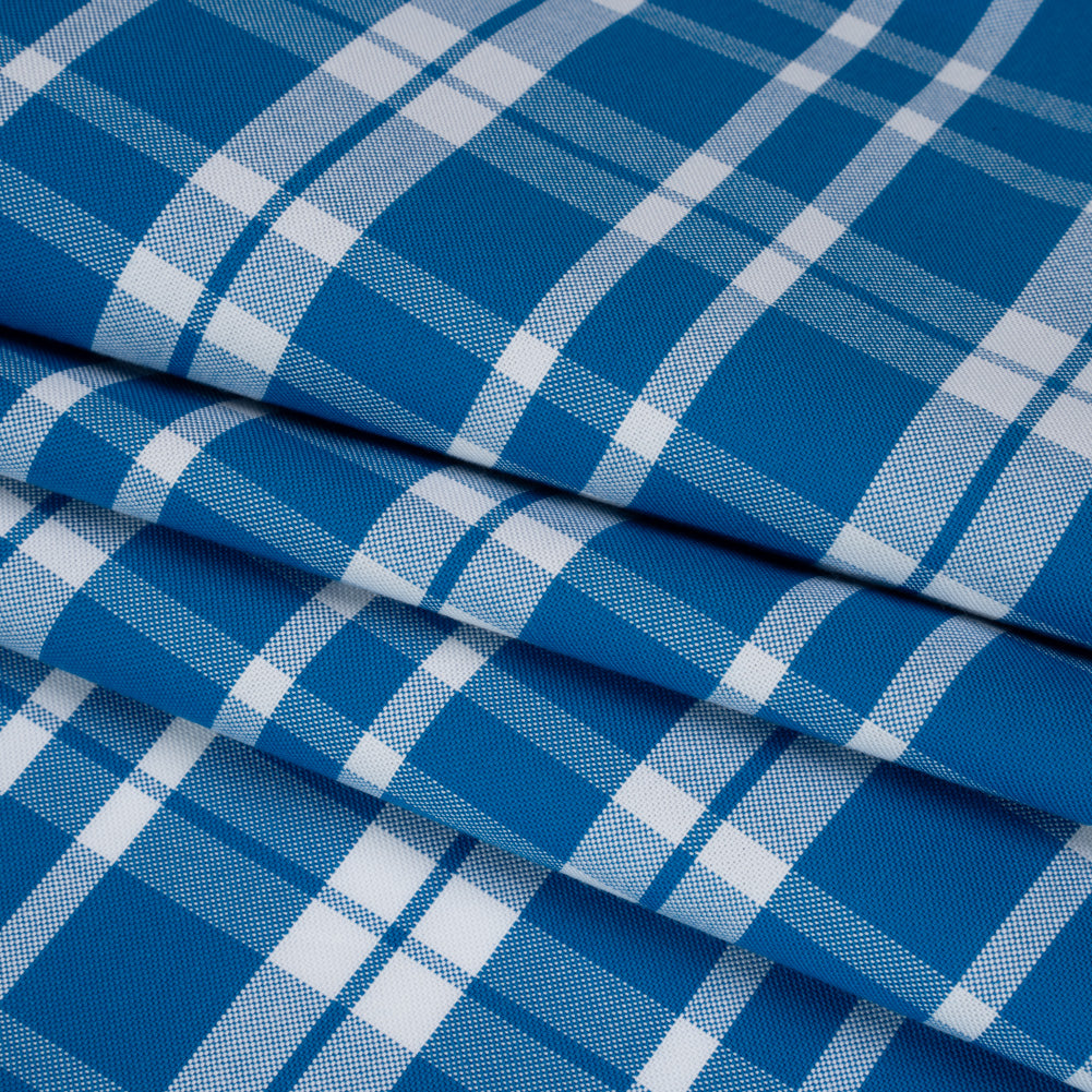 Cotton Oxford Shirting - Bright Blue and White Plaid - Deadstock Folded