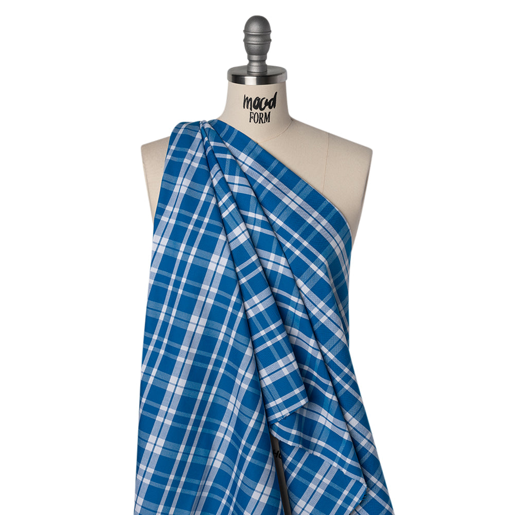 Cotton Oxford Shirting - Bright Blue and White Plaid - Deadstock Drape