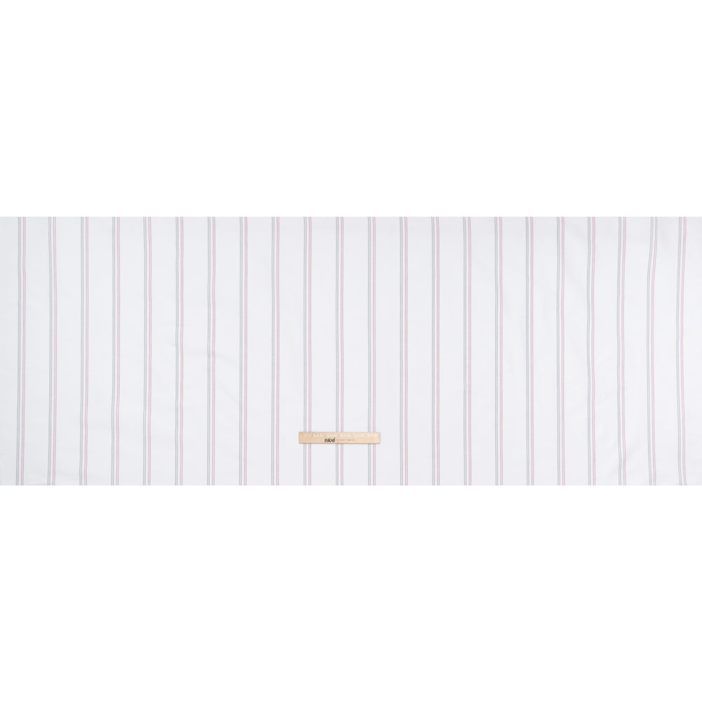 Cotton Oxford Shirting - White, Red and Navy Blue Paired Stripes - Deadstock - Full