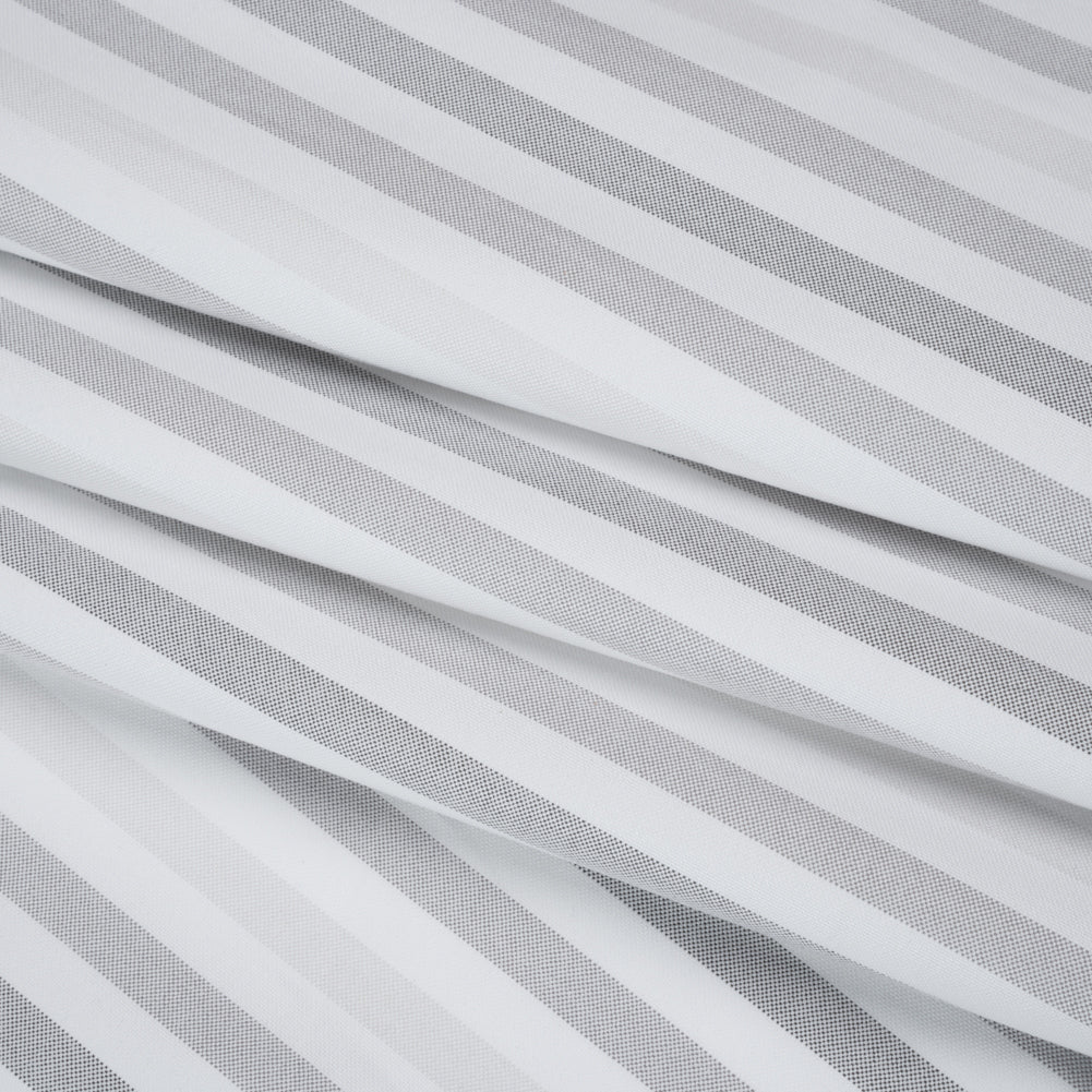 Cotton Oxford Shirting - White and Shades of Gray Stripes - Deadstock - Folded