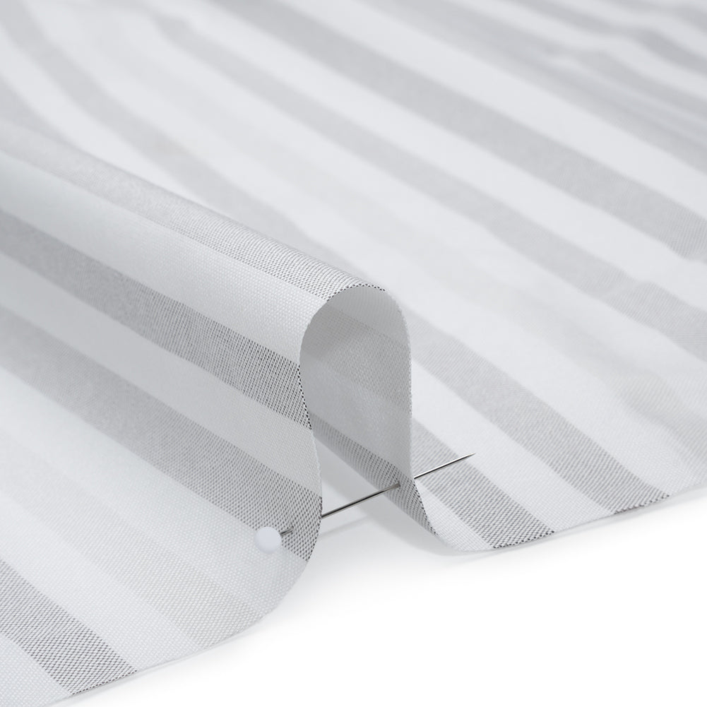 Cotton Oxford Shirting - White and Shades of Gray Stripes - Deadstock - Detail