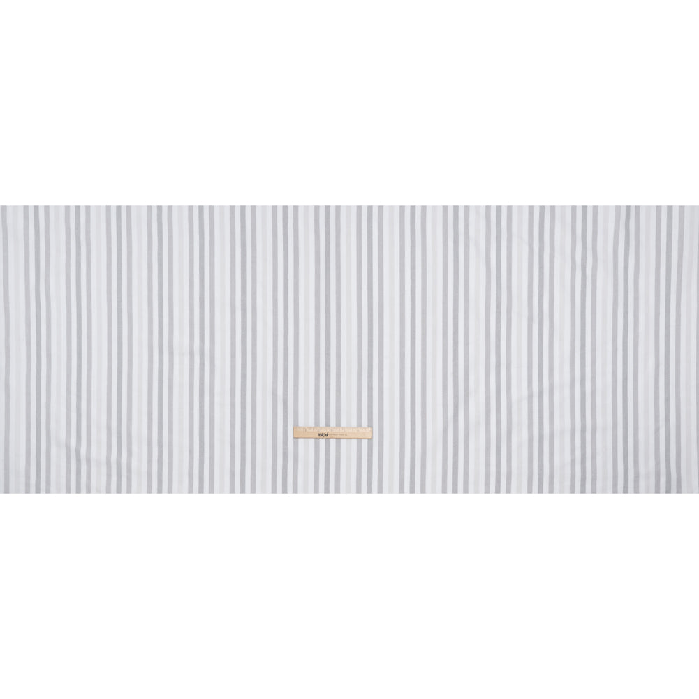 Cotton Oxford Shirting - White and Shades of Gray Stripes - Deadstock - Full