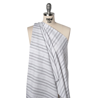 Cotton Oxford Shirting - White and Shades of Gray Stripes - Deadstock