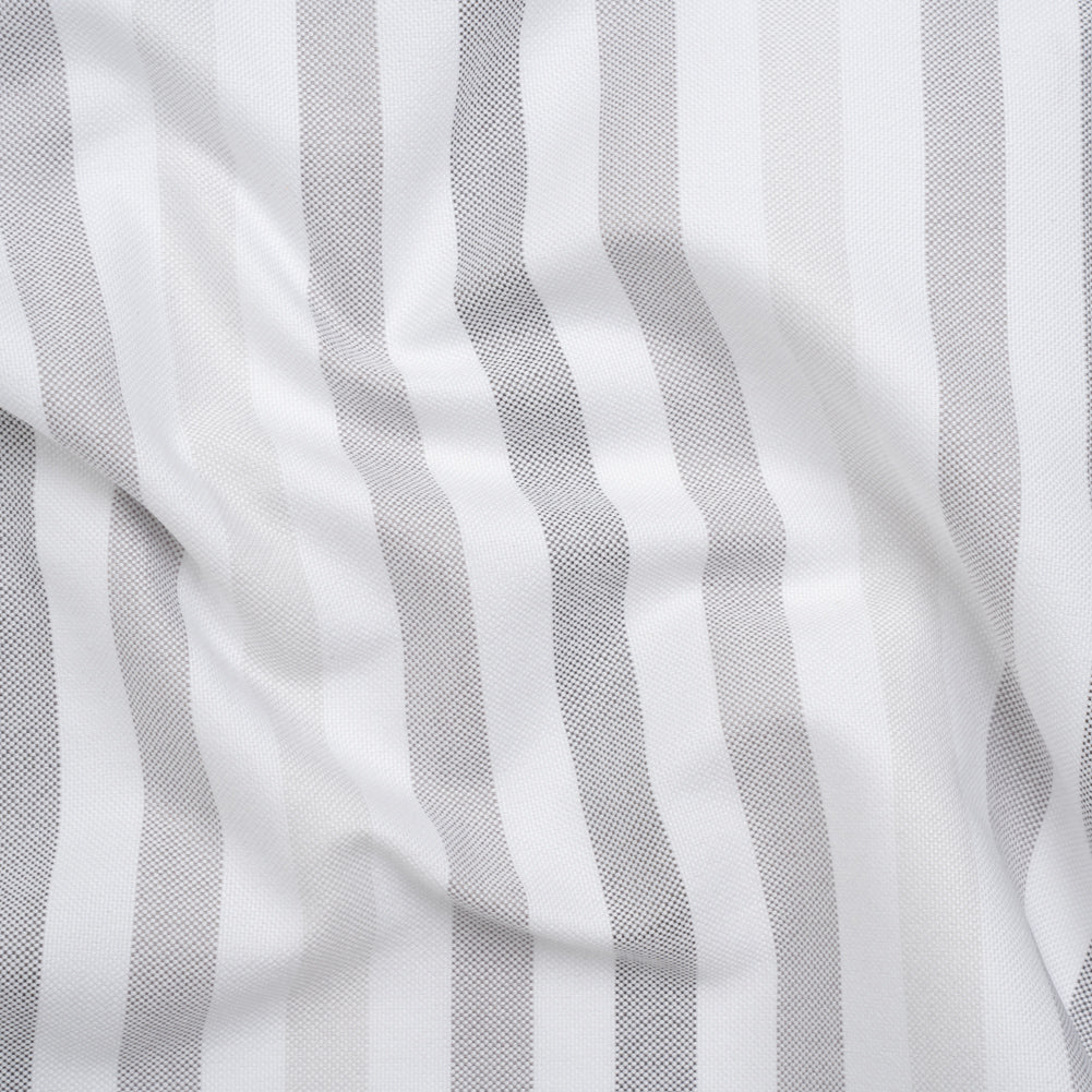 Cotton Oxford Shirting - White and Shades of Gray Stripes - Deadstock