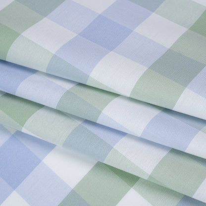 Cotton Oxford Shirting - Light Blue, Sage Green and White Big Tattersall Checks - Deadstock