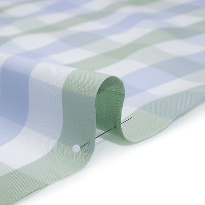 Cotton Oxford Shirting - Light Blue, Sage Green and White Big Tattersall Checks - Deadstock