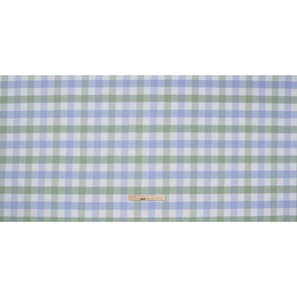 Cotton Oxford Shirting - Light Blue, Sage Green and White Big Tattersall Checks - Deadstock