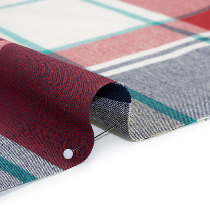 Brushed Cotton Shirting - Red, Blue and Sea Green Plaid - Deadstock
