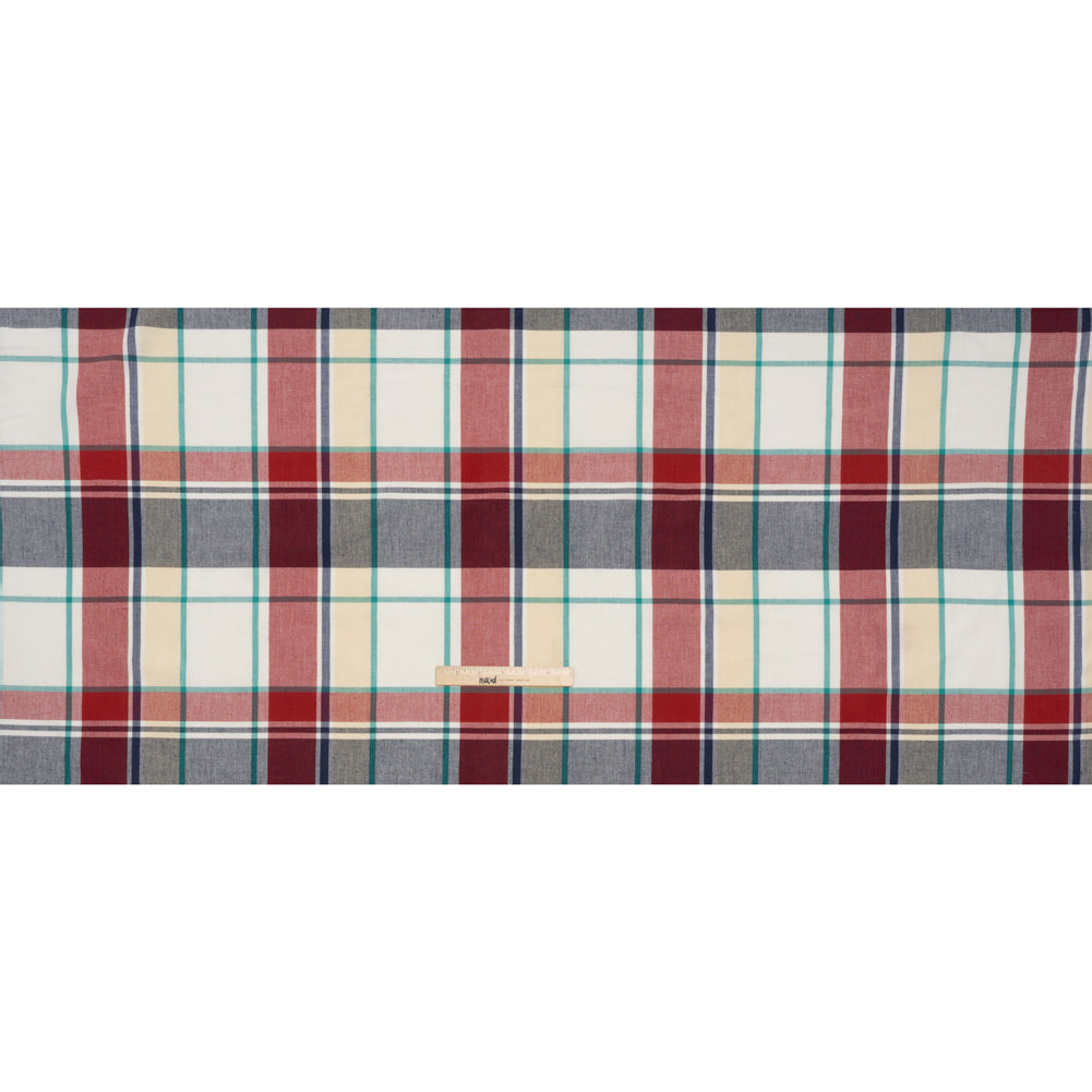 Brushed Cotton Shirting - Red, Blue and Sea Green Plaid - Deadstock - Full