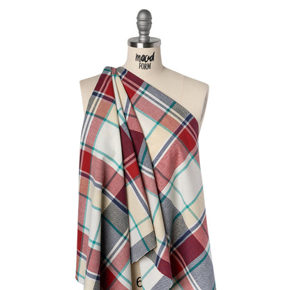 Brushed Cotton Shirting - Red, Blue and Sea Green Plaid - Deadstock