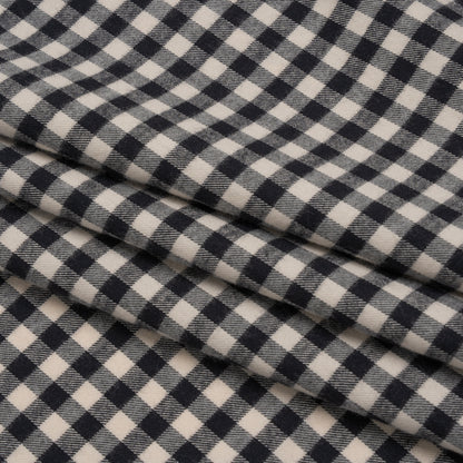 Brushed Cotton Twill Shirting Flannel - Black and Off White Checks - Designer Deadstock Folded