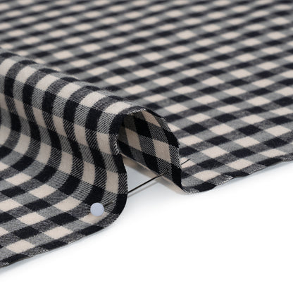 Brushed Cotton Twill Shirting Flannel - Black and Off White Checks - Designer Deadstock Detail