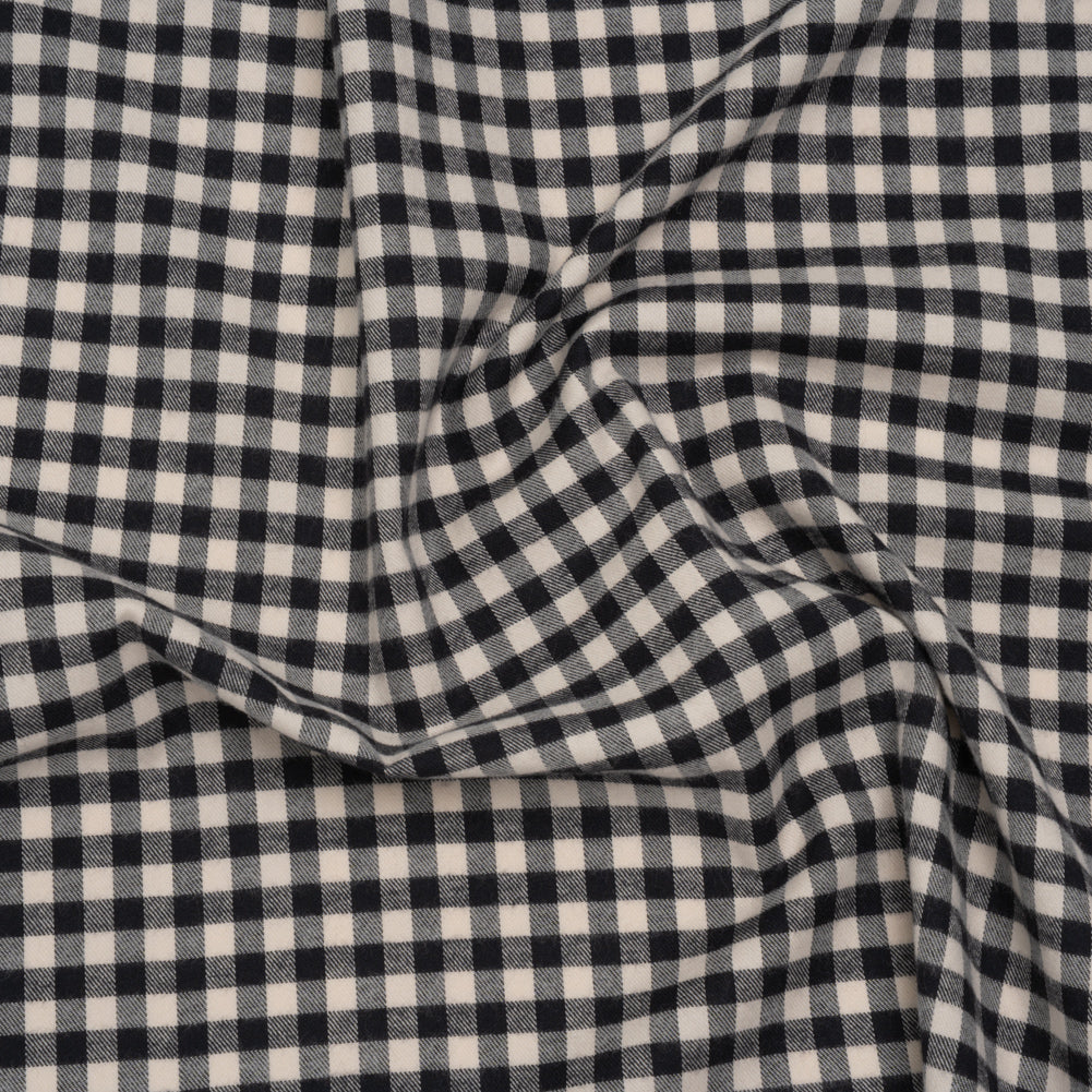 Brushed Cotton Twill Shirting Flannel - Black and Off White Checks - Designer Deadstock
