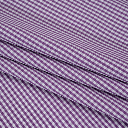 Cotton Gingham Shirting - Purple and White Checks - Designer Deadstock