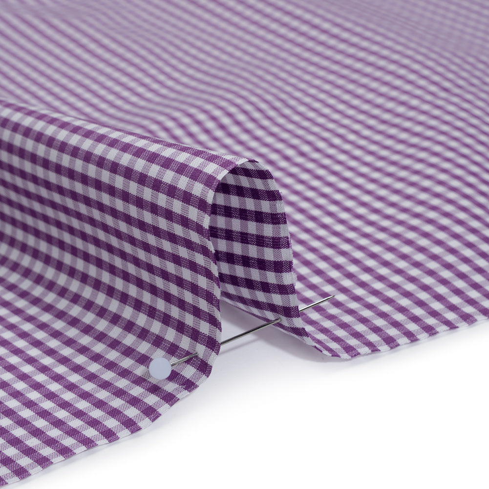 Cotton Gingham Shirting - Purple and White Checks - Designer Deadstock - Detail