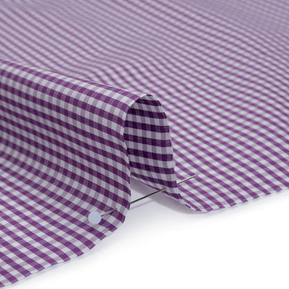 Cotton Gingham Shirting - Purple and White Checks - Designer Deadstock