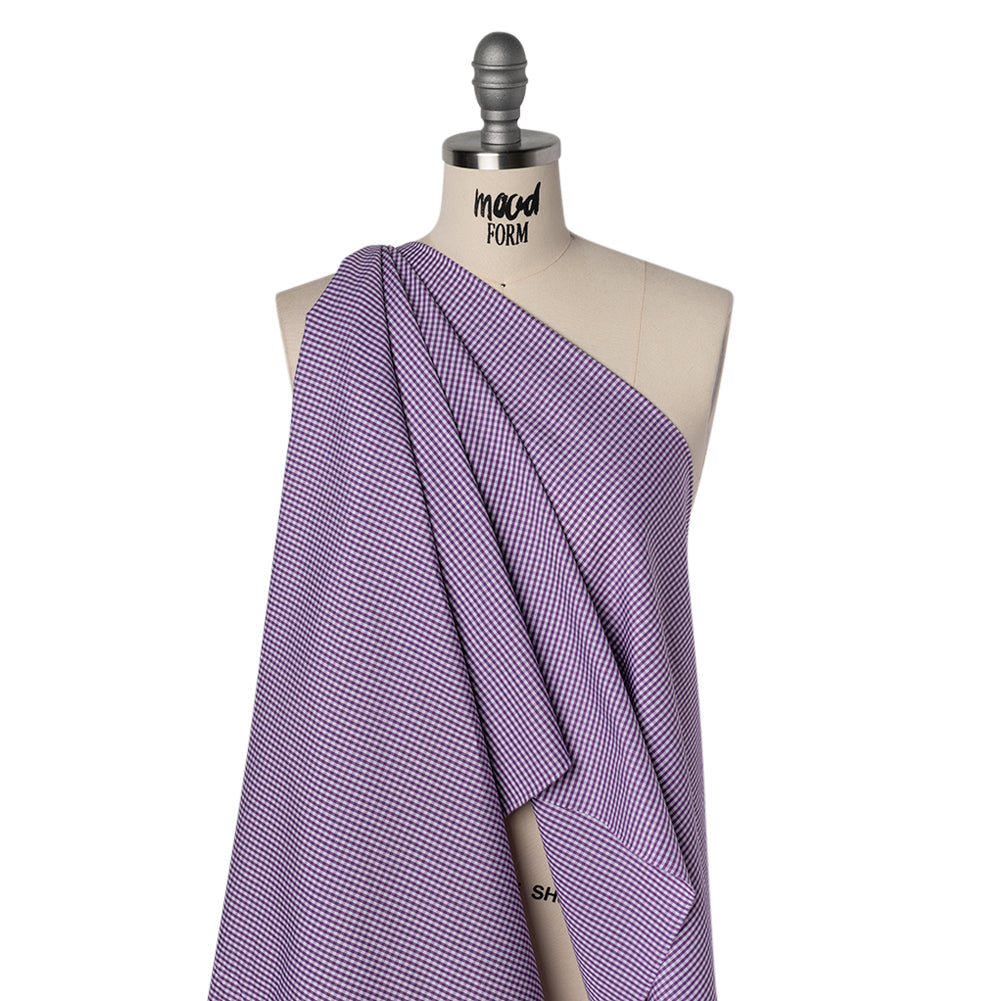 Cotton Gingham Shirting - Purple and White Checks - Designer Deadstock - Drape