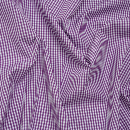Cotton Gingham Shirting - Purple and White Checks - Designer Deadstock