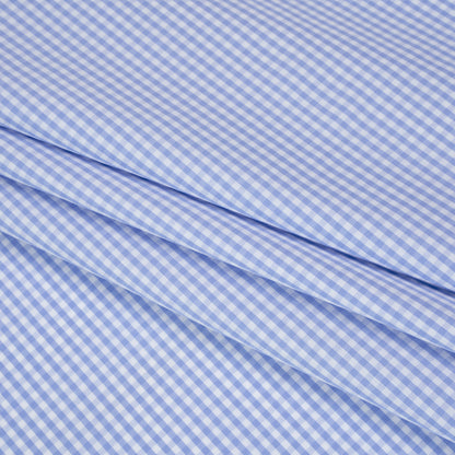 Cotton Gingham Shirting - Sky Blue and White Checks - Designer Deadstock
