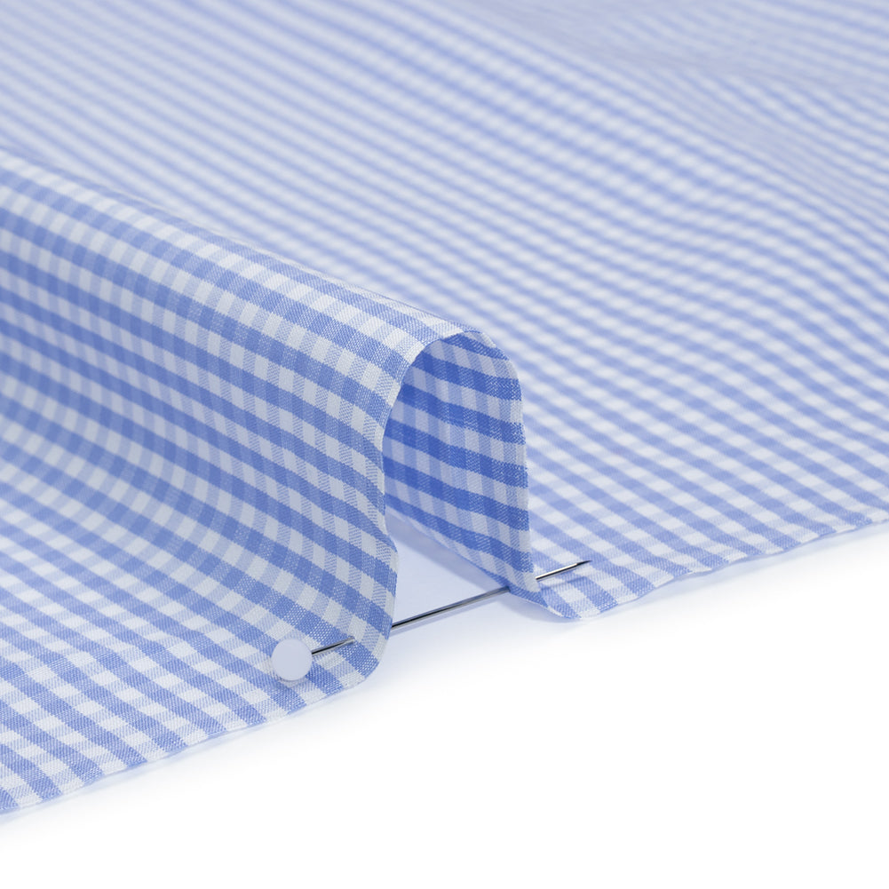 Cotton Gingham Shirting - Sky Blue and White Checks - Designer Deadstock - Detail