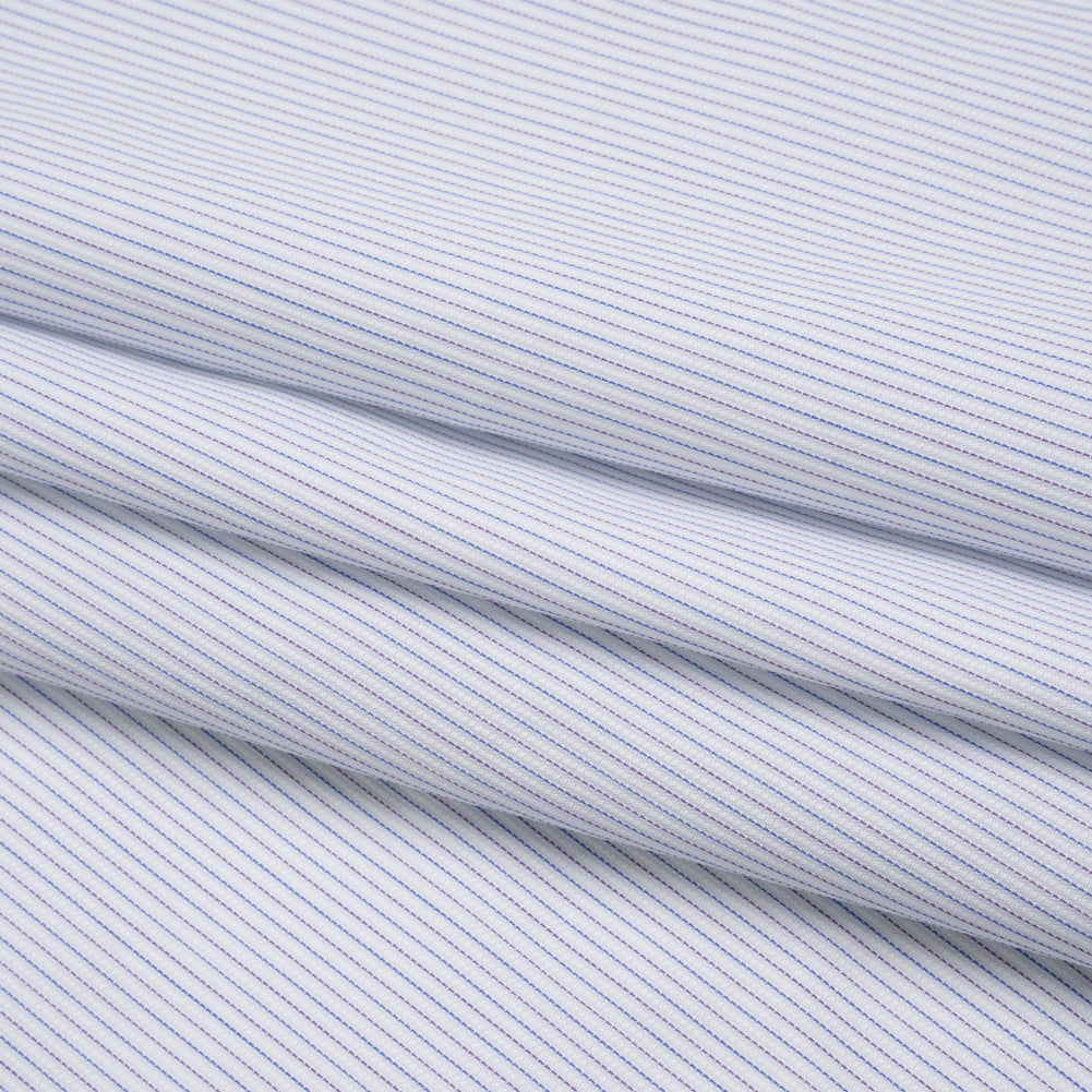 Cotton Dobby Shirting - Blue, Purple and White Pinstripes - Deadstock - Folded