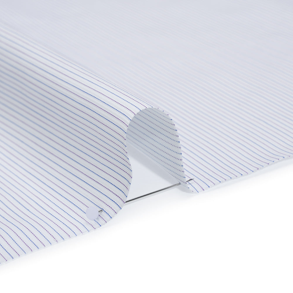 Cotton Dobby Shirting - Blue, Purple and White Pinstripes - Deadstock - Detail