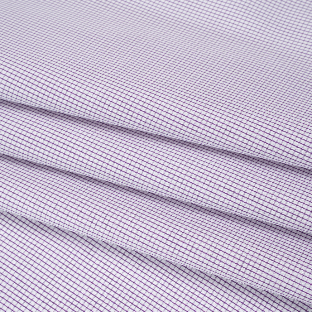 Cotton Shirting - Fuchsia Purple and White Checks - Deadstock - Folded