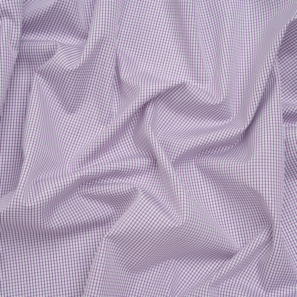 Cotton Shirting - Fuchsia Purple and White Checks - Deadstock