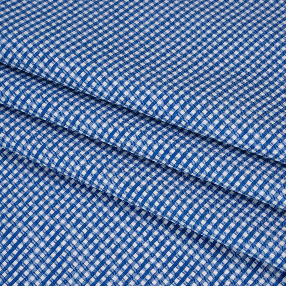 Cotton Twill Shirting - Cobalt Blue and White Checks - Deadstock - Folded