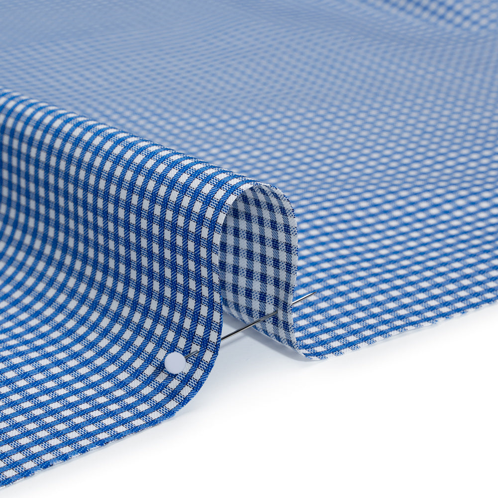 Cotton Twill Shirting - Cobalt Blue and White Checks - Deadstock - Detail