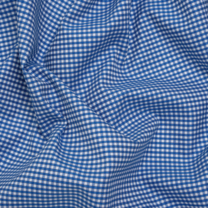 Cotton Twill Shirting - Cobalt Blue and White Checks - Deadstock
