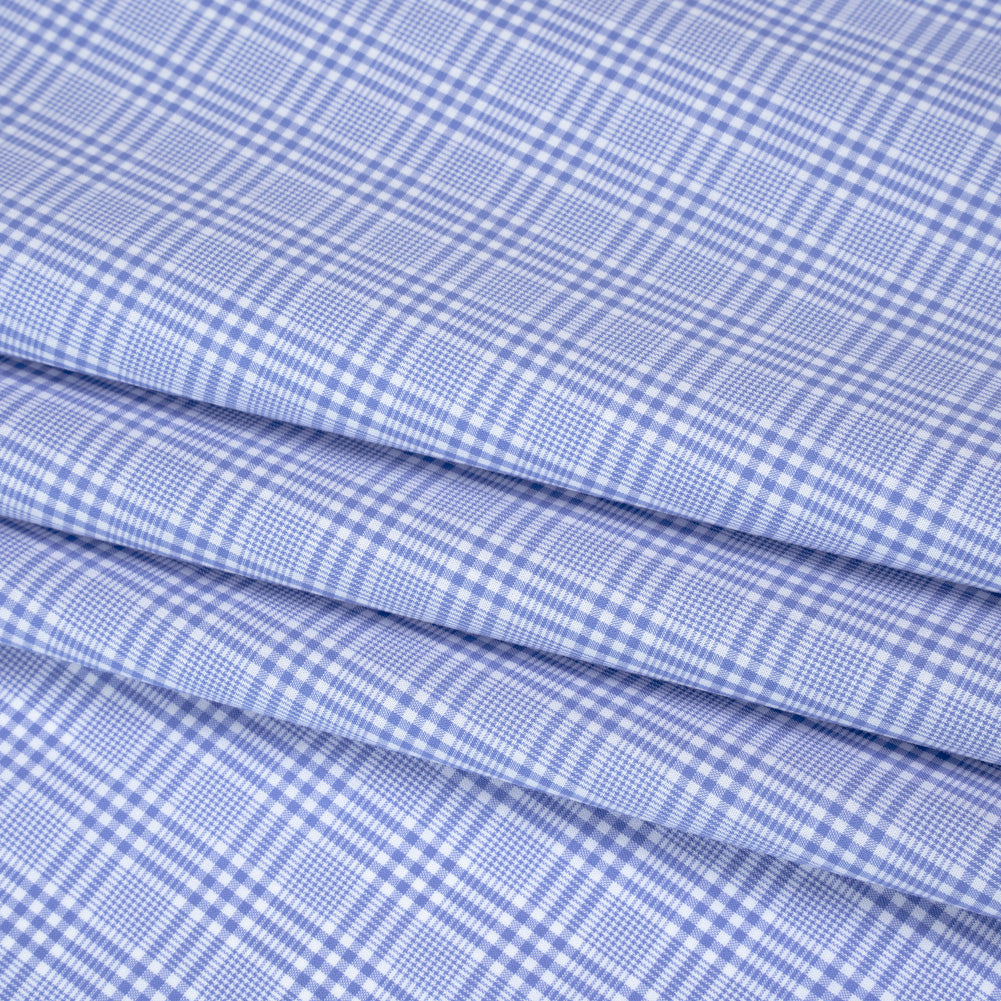 Cotton Shirting - Light Blue and White Checked Plaid - Designer Deadstock - Folded