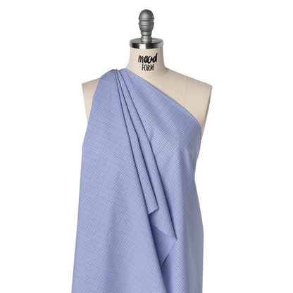 Cotton Shirting - Light Blue and White Checked Plaid - Designer Deadstock