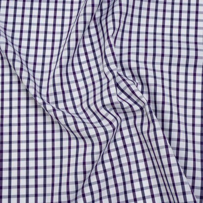Cotton Twill Shirting - Navy Blue, Purple and White Tattersall Check - Designer Deadstock