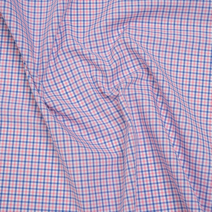 Cotton Shirting - Blue and Pink Tattersall Checks - Designer Deadstock