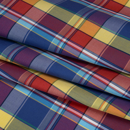 Cotton Twill Shirting - Red, Blue and Butter Yellow Plaid - Deadstock