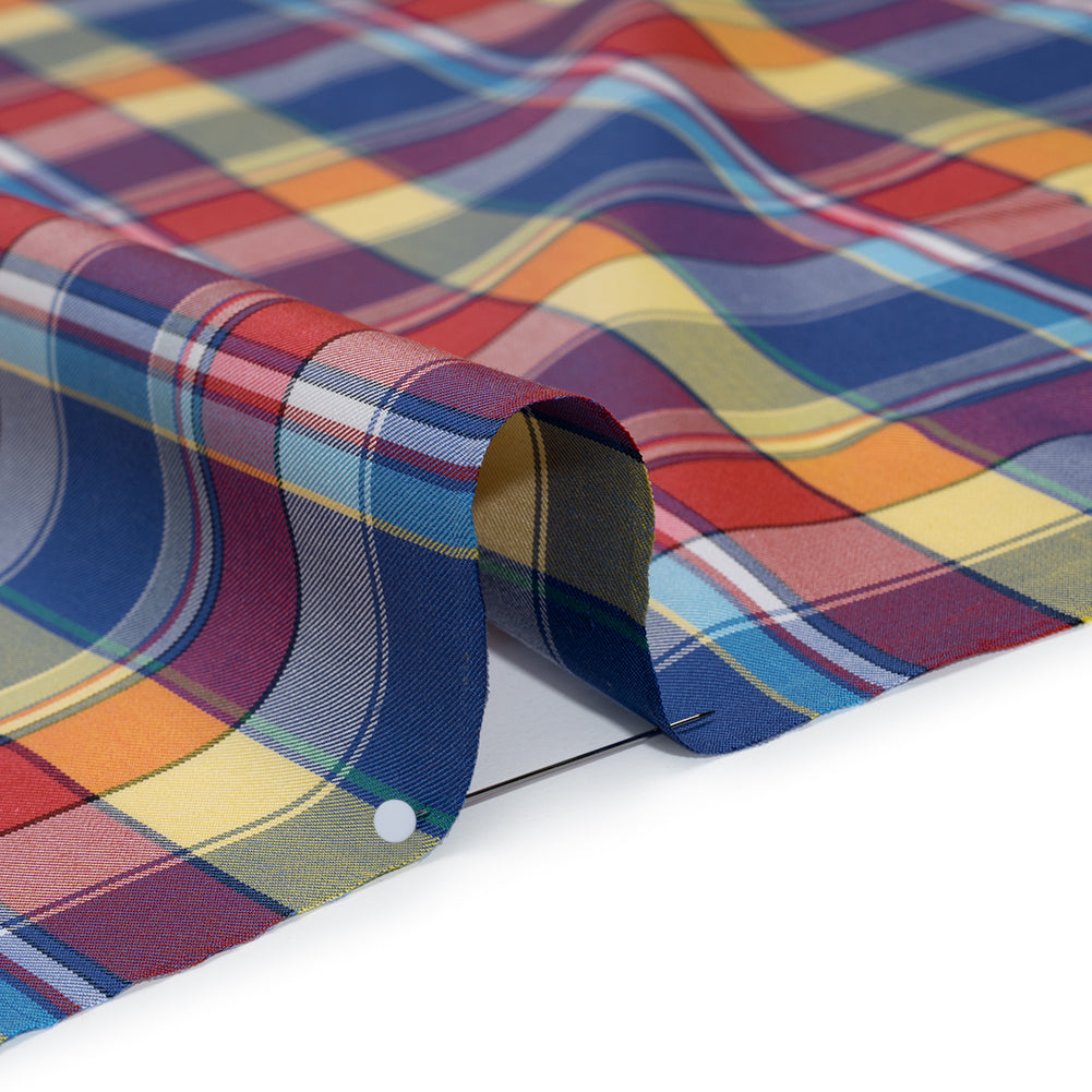 Cotton Twill Shirting - Red, Blue and Butter Yellow Plaid - Deadstock - Detail