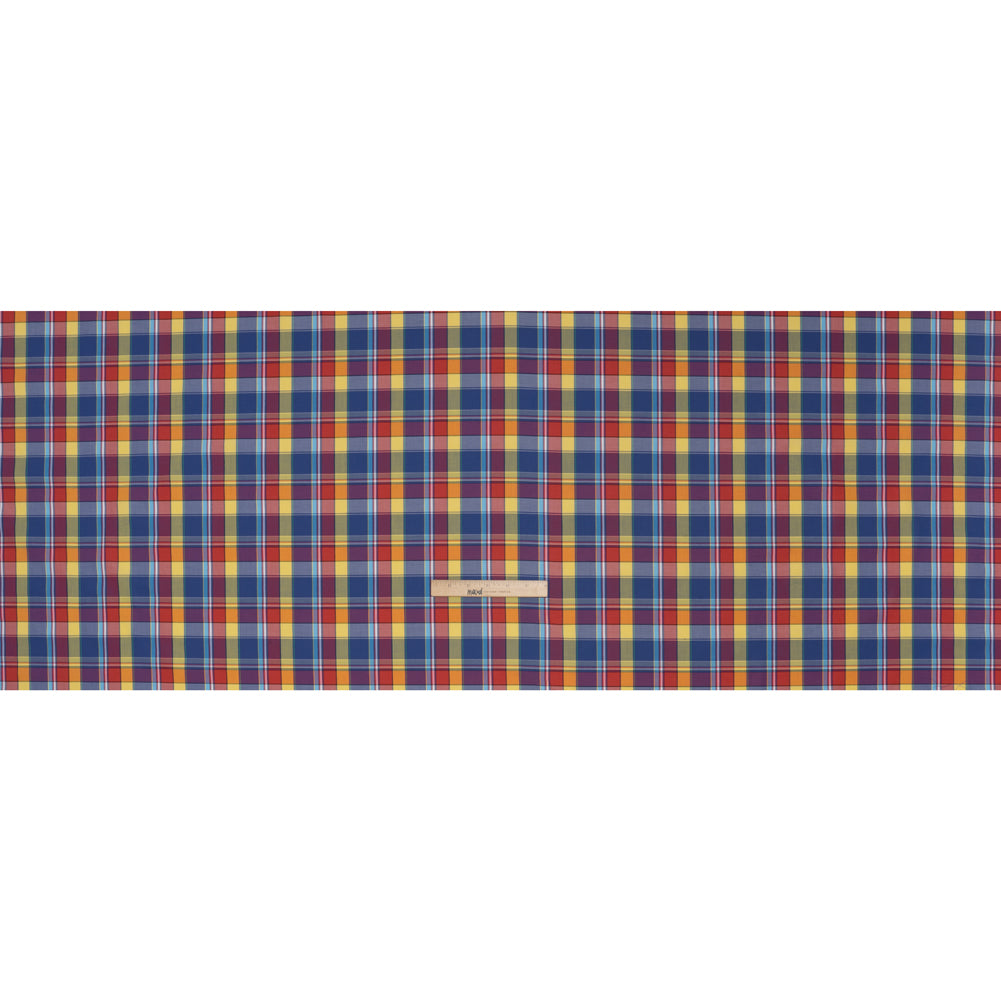 Cotton Twill Shirting - Red, Blue and Butter Yellow Plaid - Deadstock - Full