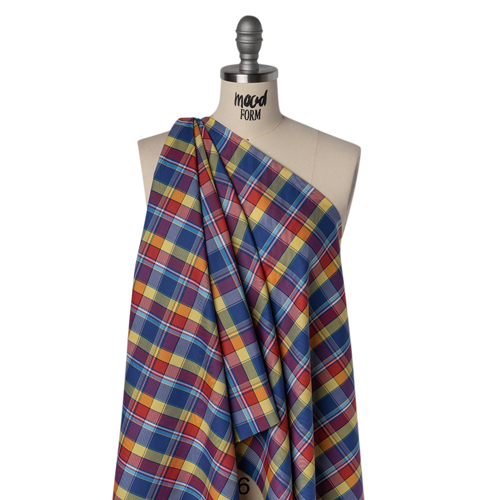 Cotton Twill Shirting - Red, Blue and Butter Yellow Plaid - Deadstock - Drape