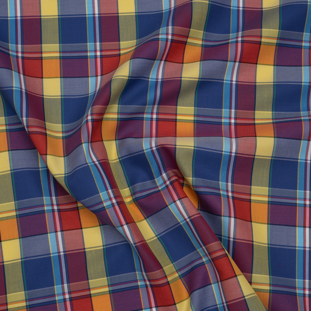 Cotton Twill Shirting - Red, Blue and Butter Yellow Plaid - Deadstock