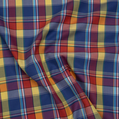 Cotton Twill Shirting - Red, Blue and Butter Yellow Plaid - Deadstock