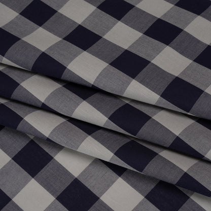 Cotton Shirting - Gray and Dark Navy Big Checks - Deadstock