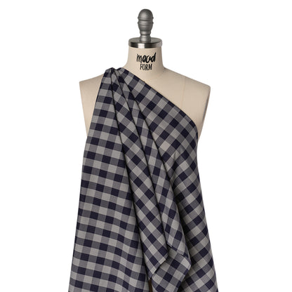 Cotton Shirting - Gray and Dark Navy Big Checks - Deadstock