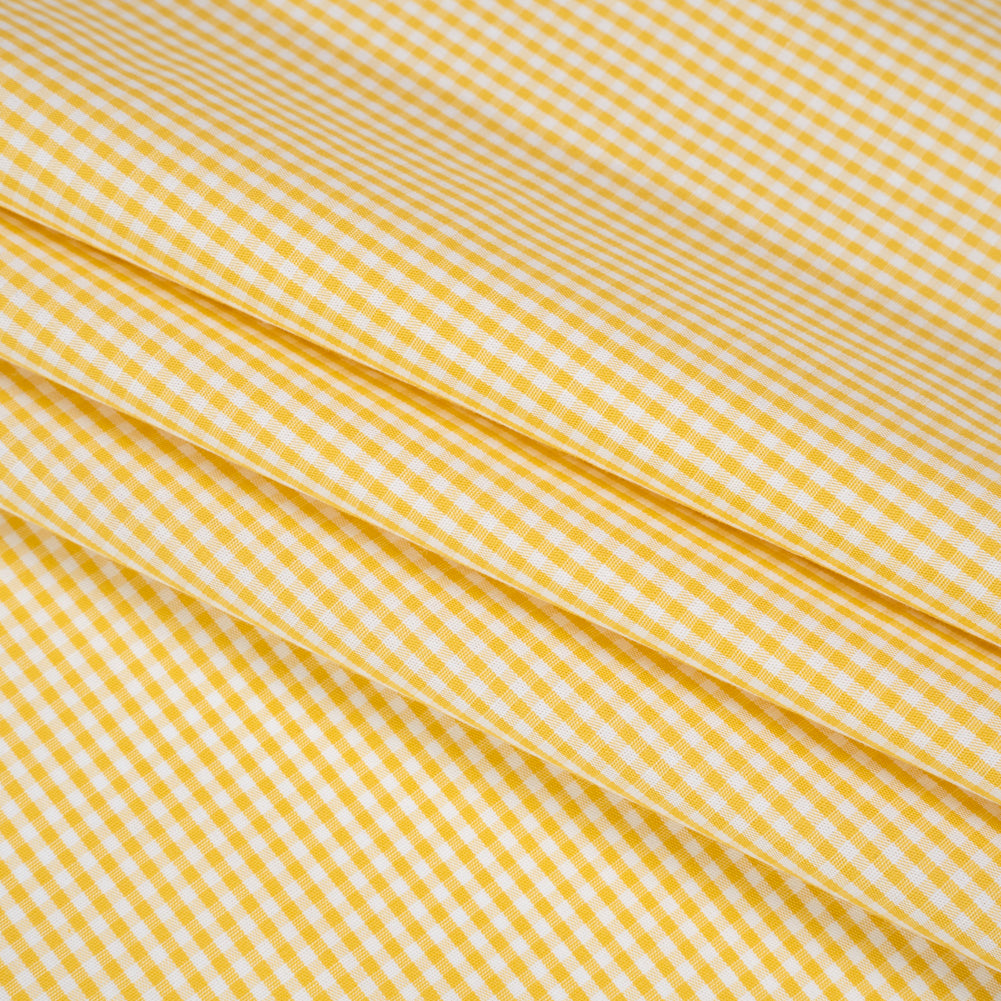 Cotton Gingham Shirting - Yellow and White Little Checks - Deadstock - Folded