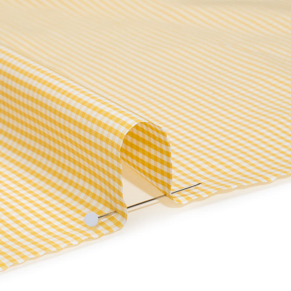Cotton Gingham Shirting - Yellow and White Little Checks - Deadstock - Detail