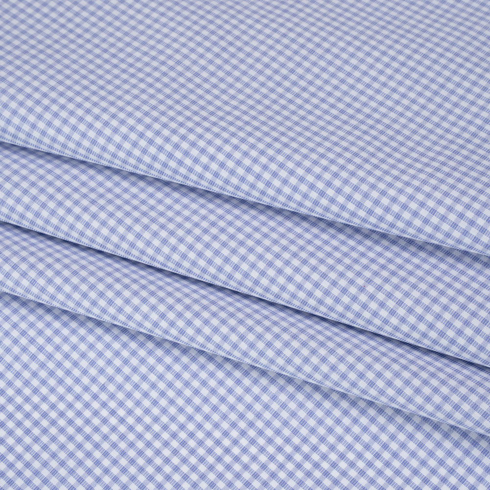 Cotton Shirting - Country Blue and White Checks - Deadstock - Folded